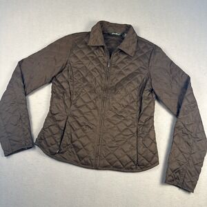 Eddie Bauer Quilted‎ Goose Down Jacket Women Small Brown Lightweight Full Zip